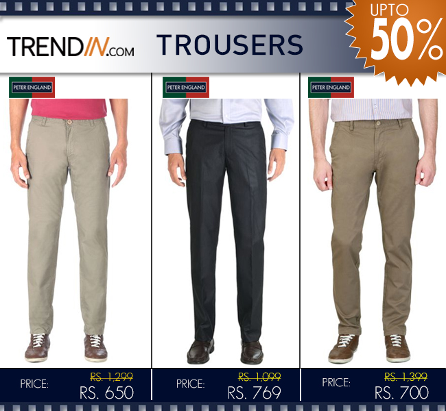 Buy Men Blue Solid Carrot Fit Casual Trousers Online - 777070 | Peter  England